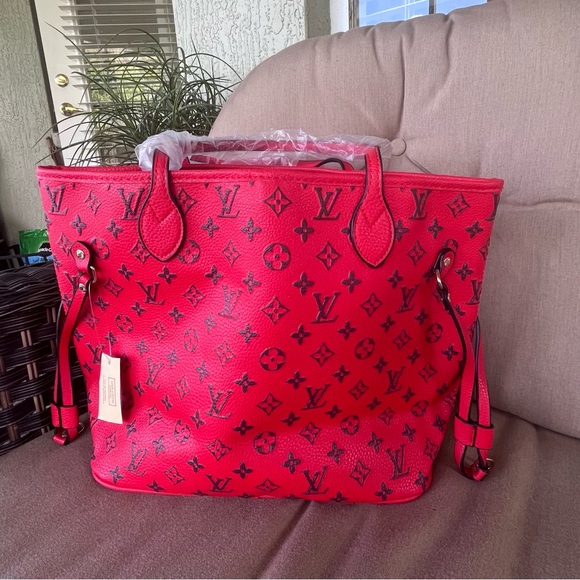 Handbags - NWT red monogram dupe tote bag